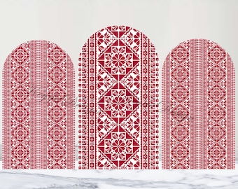 Palestinian Embroidery Arch Backdrop Red Palestinian Henna Backdrop Polyester Jordanian Wedding Bridal Shower Double-Sided Arch Cover Prop