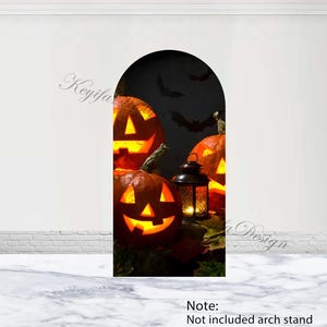 Happy Halloween Arch Backdrop Pumpkin Lantern Bat Backdrop Custom Halloween Double-Sided Arch Cover Halloween Party Decorations Photo Prop