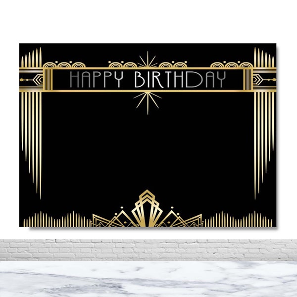 Great Gatsby Theme Birthday Photography Backdrop Happy 30th 40th 50th Birthday Photo Background Black Gold Silver Vinyl Printed Backdrop