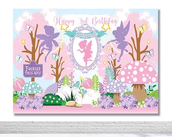Sfondo fotografico "Little Fairy", sfondo fotografico "Happy 3rd Birthday", banner decorativo, sfondo rosa "Enchanted Forest", sfondo per cabina fotografica