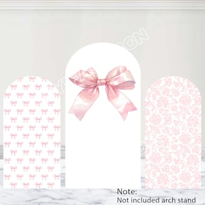 Arco di copertura con fiocchi rosa, sfondo con fiori rosa, personalizzato in poliestere bifacciale per matrimonio, addio al nubilato, accessorio per foto per baby shower