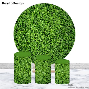 Green Leaves Round Cylinder Cover Birthday Wedding Baby Shower Photo Backdrop Polyester Elastic Circle Pillar Pedestal Cover Decoration Prop