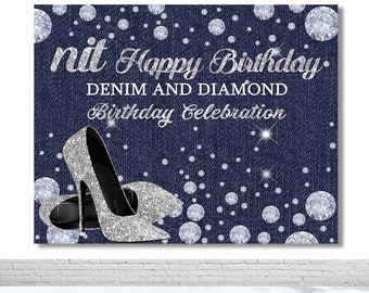 Denim et diamant photographie toile de fond anniversaire célébration Photo fond personnalisé étape et répétition bleu décor bannière Photo accessoire