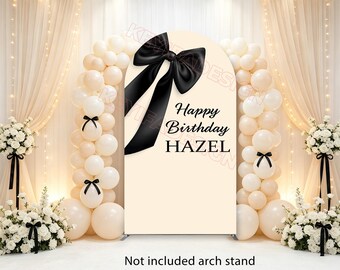 Arco con fiocco nero in poliestere, elegante sfondo fotografico personalizzato per compleanno, addio al nubilato e feste di fidanzamento.
