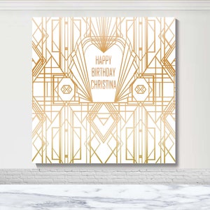 Great Gatsby Step And Repeat Photo Backdrop Birthday Party Photography Background Golden And White Custom Decor Banners Photo Booth Props