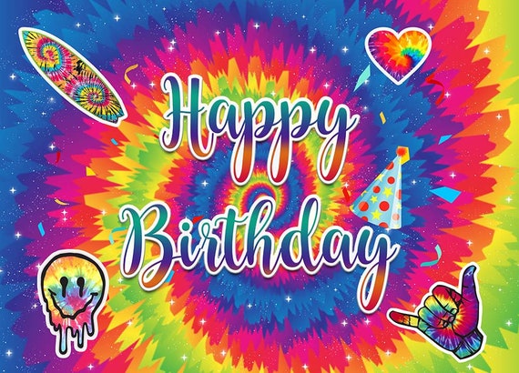 Tie Dye Birthday Backdrop Tie Dye Birthday Party Decorations Tie-Dye Themed Happy Birthday Background Colorful Paint Rainbow Birthday Banner Party S