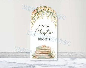 A New Chapter Begins Baby Shower Arch Cover Polyester Custom Color Text Image Floral Book Bridal Shower Arch Backdrop