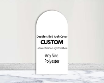 Fondo para arco personalizado de poliéster de doble cara con imagen, texto y color personalizados para cumpleaños, baby showers y bodas.