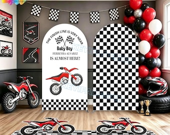 Dirt Bike Baby Shower Custom Arch Cover The Finish Line Is Very Near Backdrop