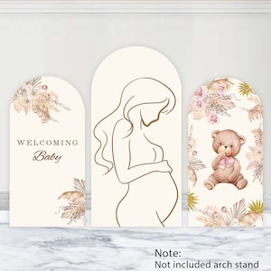 Boho Baby Shower Custom Arch Cover Pregnant Arch Backdrop Teddy Bear Polyester Double-Sided Arch Backdrop Decorations Photocall Prop