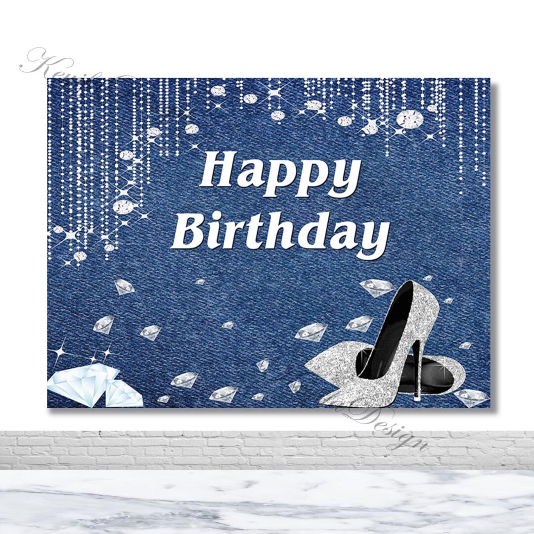 Custom Denim Diamonds High Heels Birthday Backdrop