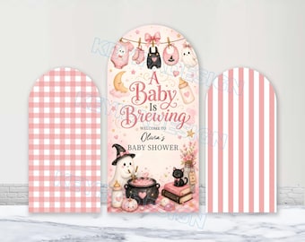 A Baby Is Brewing Arch Backdrop Polyester Custom Witch Cauldron Ghost Spooky Halloween Baby Shower Arch Cover Girl Baby Shower Backdrop