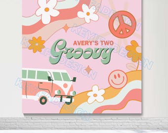 TWO Groovy Birthday Backdrop Girl 2nd Birthday Photo Background Custom TWO Groovy Banner