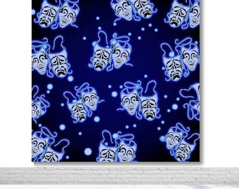 Early 2000s Blue Mask Photo Backdrop Birthday Party Step And Repeat Photography Background 80s 90s Old School Decor Banner Photo Studio Prop