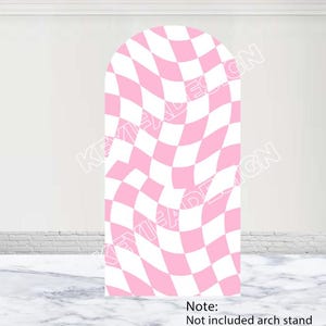 Pink and White Checker Arch Backdrop Kid Birthday Baby Shower Backdrop Polyester Double-Sided Custom Color Arch Cover Decor Photocall Props