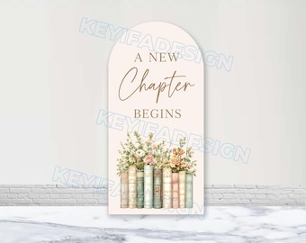 A New Chapter Begins Bridal Shower Arch Cover Polyester Custom Color Text Image Floral Book Baby Shower Arch Backdrop