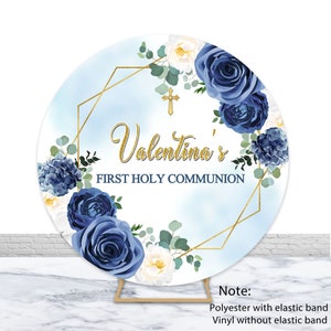 First Holy Communion Round Photography Backdrop Baby Baptism Photo Background Baby Shower Flower God Bless Circle Cover Decor Photo Backdrop