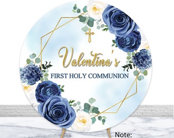 First Holy Communion Round Photography Backdrop Baby Baptism Photo Background Baby Shower Flower God Bless Circle Cover Decor Photo Backdrop
