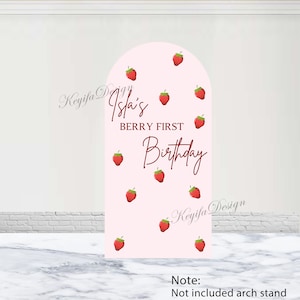 Sfondo personalizzato per arco di compleanno con fragole, copertura per arco per il primo compleanno di bacche, baby shower, copertura per arco bifacciale rosa, decorazioni per foto