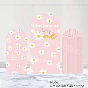 Daisy Custom Arch Cover Groovy One Birthday Backdrop Poliestere Double-face Rosa Daisy Flower Arch Backdrop 1° Compleanno Baby Shower Decor