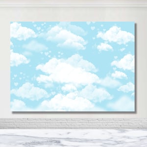 Blue Sky White Clouds Photography Backdrop Birthday Party Photo Background Pastel Blue Happy Birthday Decor Banner Photo Booth Backdrop