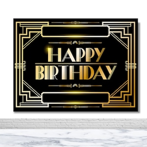 Great Gatsby Theme Birthday Photography Backdrop Custom Wedding Bridal Shower Photo Background Gold and Black Vinyl Photo Booth Props