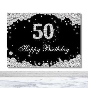 40th 50th Birthday Theme Photo Backdrop Sparkling Diamonds Sprinkles Photography Background Custom Black Decor Banner Photo Booth Prop
