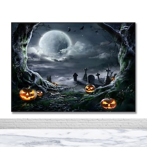 Halloween Photo Backdrop Tombstone Pumpkin Lantern Photography Backdrop Scary Moon Decor Banner Photo Booth Background