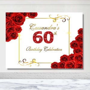 50th 60th Birthday Custom Photography Backdrop Hot Red Rose Golden Frame Photo Background White Shiny Decor Banner Poster Photo Booth Props