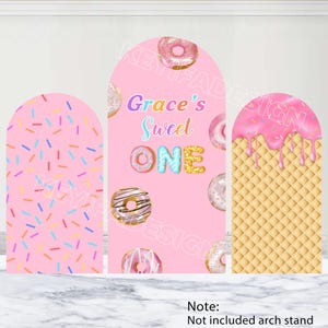 Couverture en forme de beignets à la crème glacée pour un anniversaire, toile de fond personnalisée en polyester recto-verso, paillettes pour gâteau