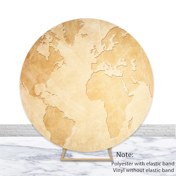 World Map Round Backdrop Birthday Party Photography Backdrop Vintage Map Round Cover Wedding Decorations Studio Photocall Props