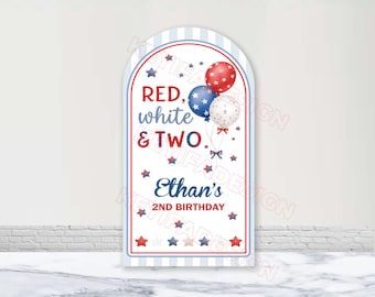 Red White And Two Birthday Arch Cover Custom Polyester 4th of July 2nd Birthday Arch Backdrop Patriotic Party Decor