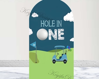 Arco de cumpleaños con diseño de hoyo en uno, carrito de golf, fondo con temática de golf, primer cumpleaños, fiesta deportiva, arco de doble cara, decoración de fondo