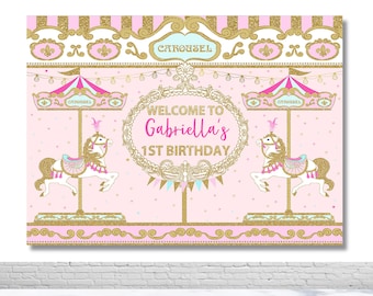 Carousel Custom Photography Backdrop Kid Birthday Amusement Park Photo Background Baby Shower Vinyl Polyester Decor Banner Photo Booth Prop