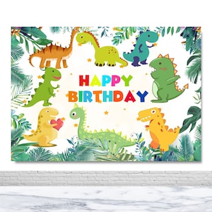 Cartoon Dinosaurus Fotografie Achtergrond Baby Douche Groene bladeren Verjaardag Foto Achtergrond Vinyl Foto Achtergrond Props