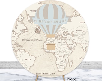 The Place You&#39;ll Go Circle Photography Backdrop Adventure Map Hot Air Balloon Round Baby Shower Cover Decor Banner Photo Background