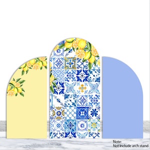 Citroen Dubbelzijdig Boog Achtergrond Cover Verjaardag Bruids Douche Fotografieachtergrond Polyester Blauw En Wit Porselein Boog Cover Decor Prop