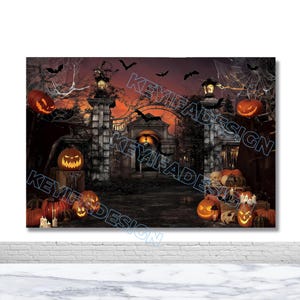 Happy Halloween Backdrop Bat Castle Photo Backdrop Horror Pumpkin Lantern Banner Spooky Halloween Decor Photo Booth Background