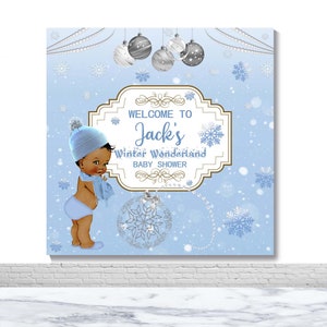 Winter Wonderland Blue Personalized Photo Background Baby Shower Photography Backdrop Snowflakes Sliver Glitter Decor Banner Poster Props