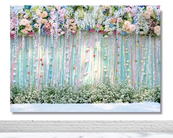 Spring Meadow with Silhouette of Flower Grass and Butterfly Artwork Background for Child Baby Shower Photo Vinyl Studio Prop Photobooth Photoshoot Watercolor 10x15 FT Photography Backdrop