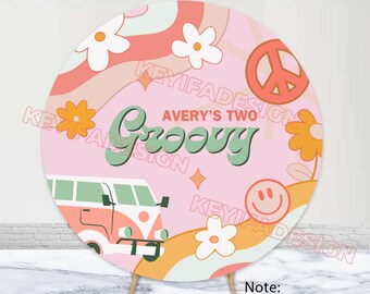 TWO Groovy Round Backdrop Girl 2nd Birthday Photo Background Custom TWO Groovy Birthday Circle Cover