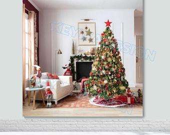 Fondo navideño para fotografía navideña, árbol de Navidad, regalos, pancarta
