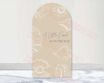 Arco per fondale "A Little Pearl Is On Way", fondale sottomarino, telo per arco per baby shower personalizzato in poliestere bifacciale Little Pearl