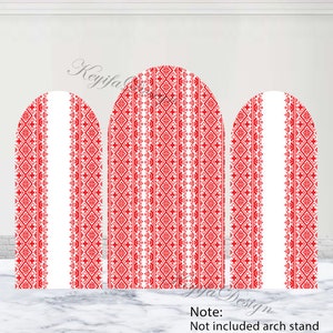 Palestinian Henna Arch Cover Bridal Shower Jordanian Wedding Party Backdrop Red And White Polyester Double-Sided Arch Backdrop Decor Prop