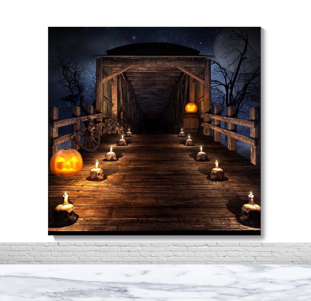 CYLYH Halloween Fotohintergrund – 2,4 X 1,8 M, Mit Kürbissen, Alten Bäumen & Spukschloss, Aus Vinyl, Für Partys & Fotoshootings