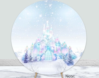 Winter Wonderland Round Photo Backdrop Child Birthday Photography Background Frozen Castle Snow Circle Cover Decor Photo Booth Backdrop
