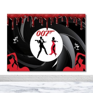Fondo fotográfico con temática de agente secreto de James Bond 007, telón de fondo para fotografía, decoración para fiesta de cumpleaños número 30, 40 y 50, pancarta, póster, fondo para fotomatón
