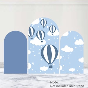 Decorazione per arco a forma di mongolfiera, per feste di compleanno, baby shower, nuvole, cielo, blu e bianco, in poliestere, bifacciale
