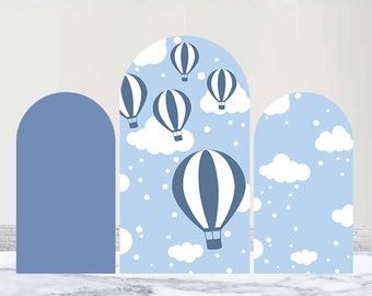 Hot Air Balloon Arch Cover Birthday Party Baby Shower Backdrop Clouds Sky Blue And White Polyester Double-Sided Arch Backdrop Decorations