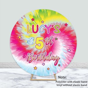 Round Tie Dye Colourful Wall Photography Backdrop Happy 5th Birthday Photo Backdrop 90s Party Show Circle Cover Decor Wallpaper Backdrop